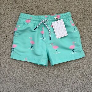 NWT The Beaufort Bonnet Company Flarda Flamingo Boys Swim Trunks sz 2T TBBC